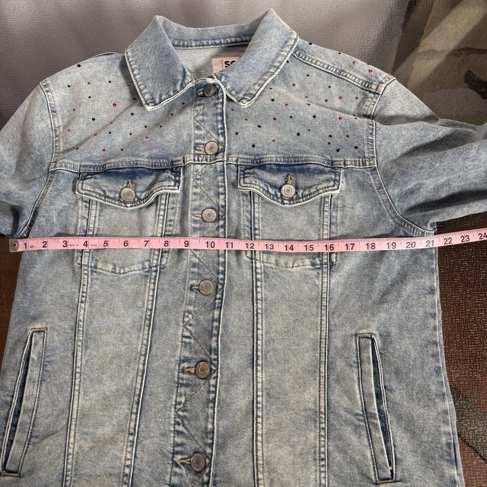 Varsity Football Denim Jacket Large Hand Painted Hamilton Studded Game Day - Picture 5 of 7